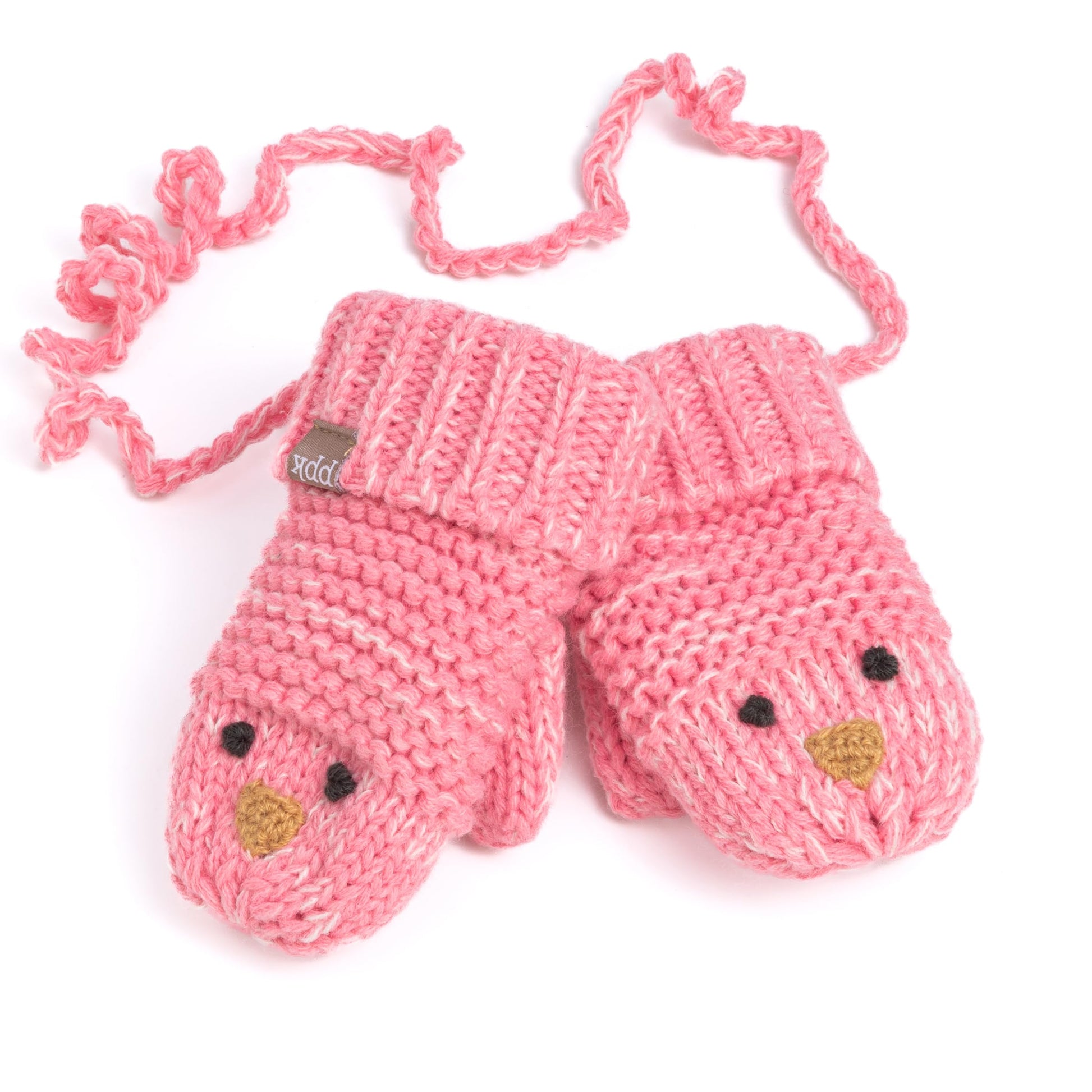 Knit Baby Chick Mittens with Cord-For Kids, Toddler Girls Age 1-6 Years, Cute Design