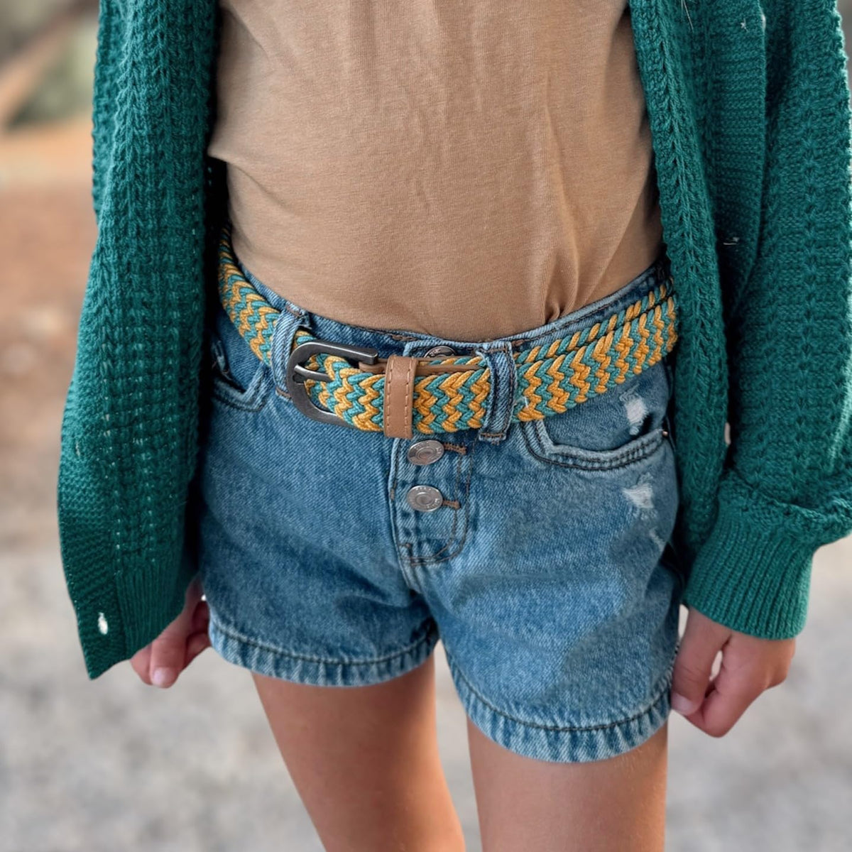 Girls Stretch Cord Braided Leather Belt - Children's Age (4-7 Y) (8-14Y)