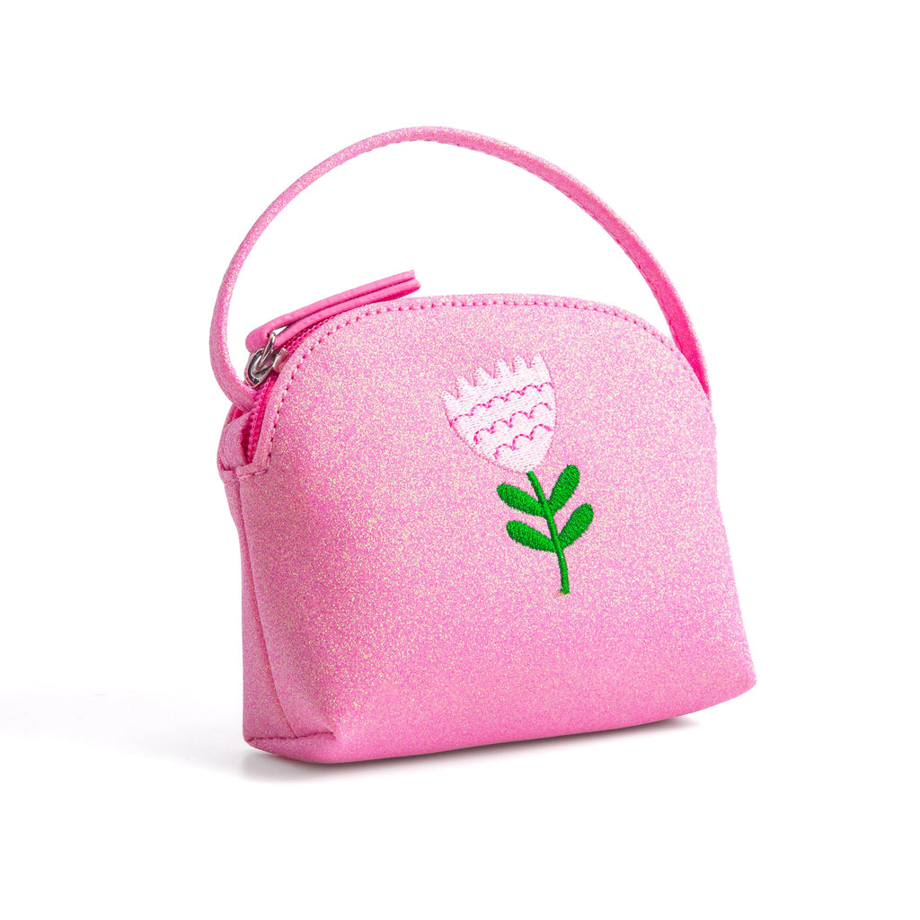 Sparkly Glitter Leather Purse with Flower Embroidery for Little Girls, Toddler (Ages 2-6)