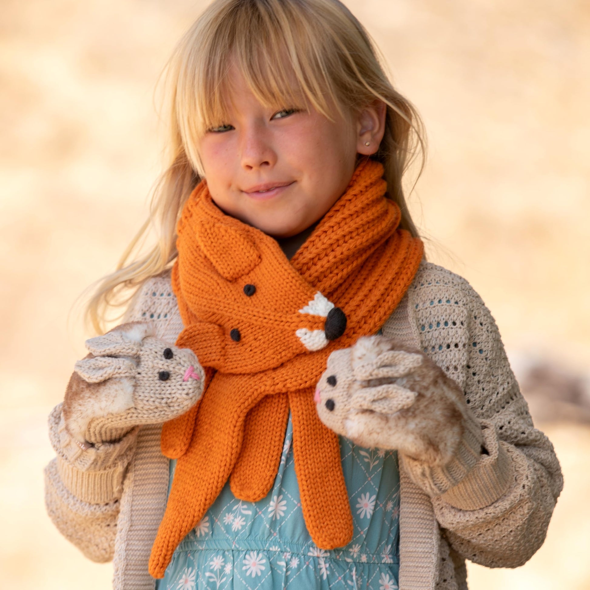 Warm Knit Winter Mittens for Girls Ages 3-12 Years, Fun Bunny Rabbit Design