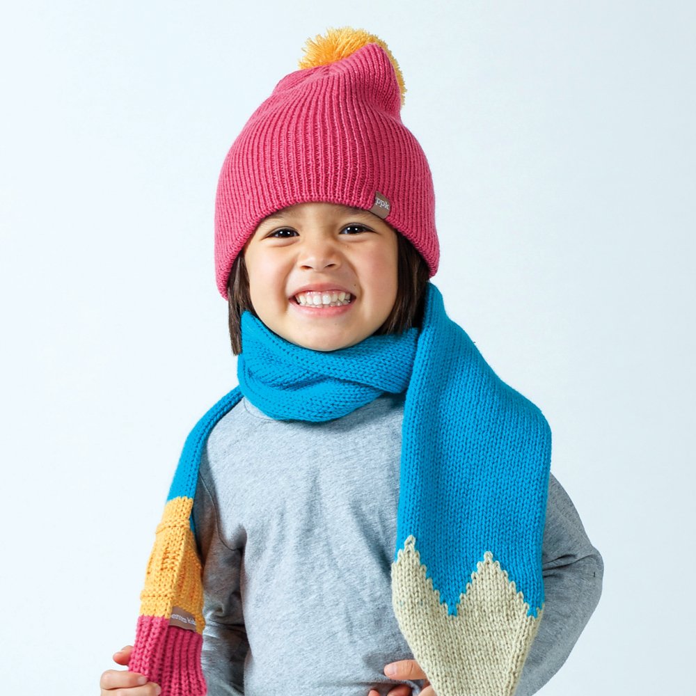 Girls Basic Pompom Beanie- One Size, Stretchy, Double-Layer Knit