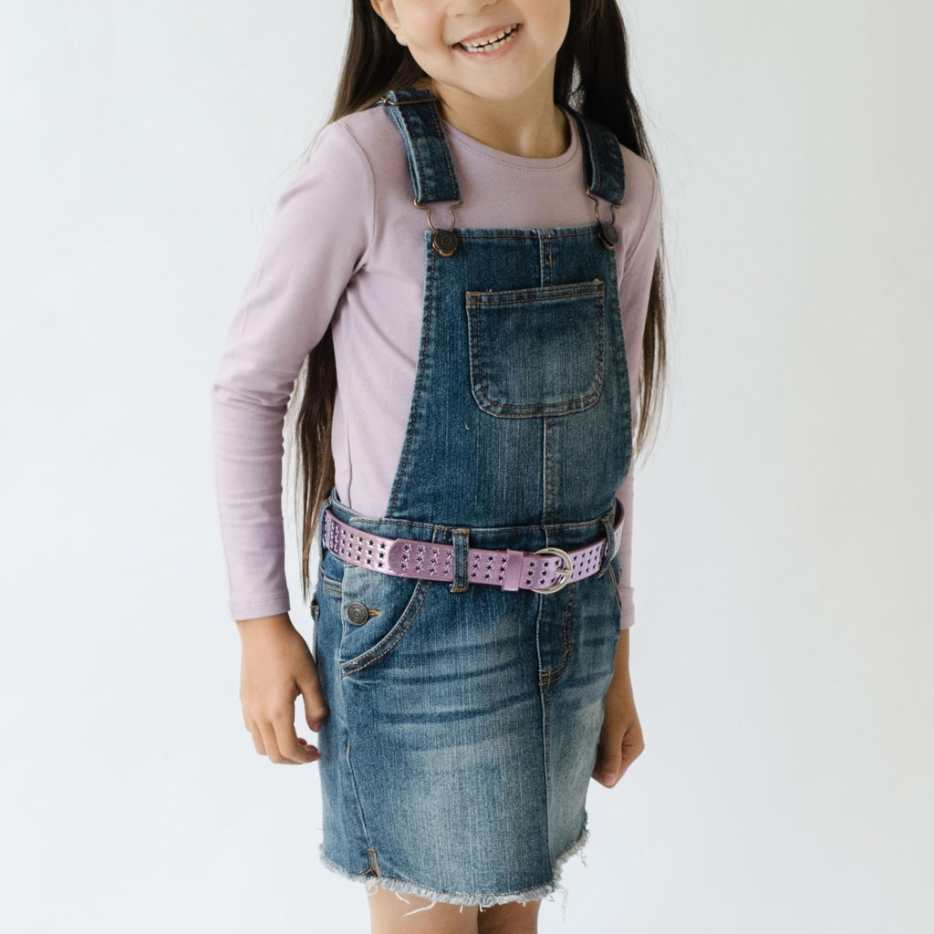 Girls Stars Perforated Metallic Leather Belt - - Stylish Shiny Belt for Girls All Ages