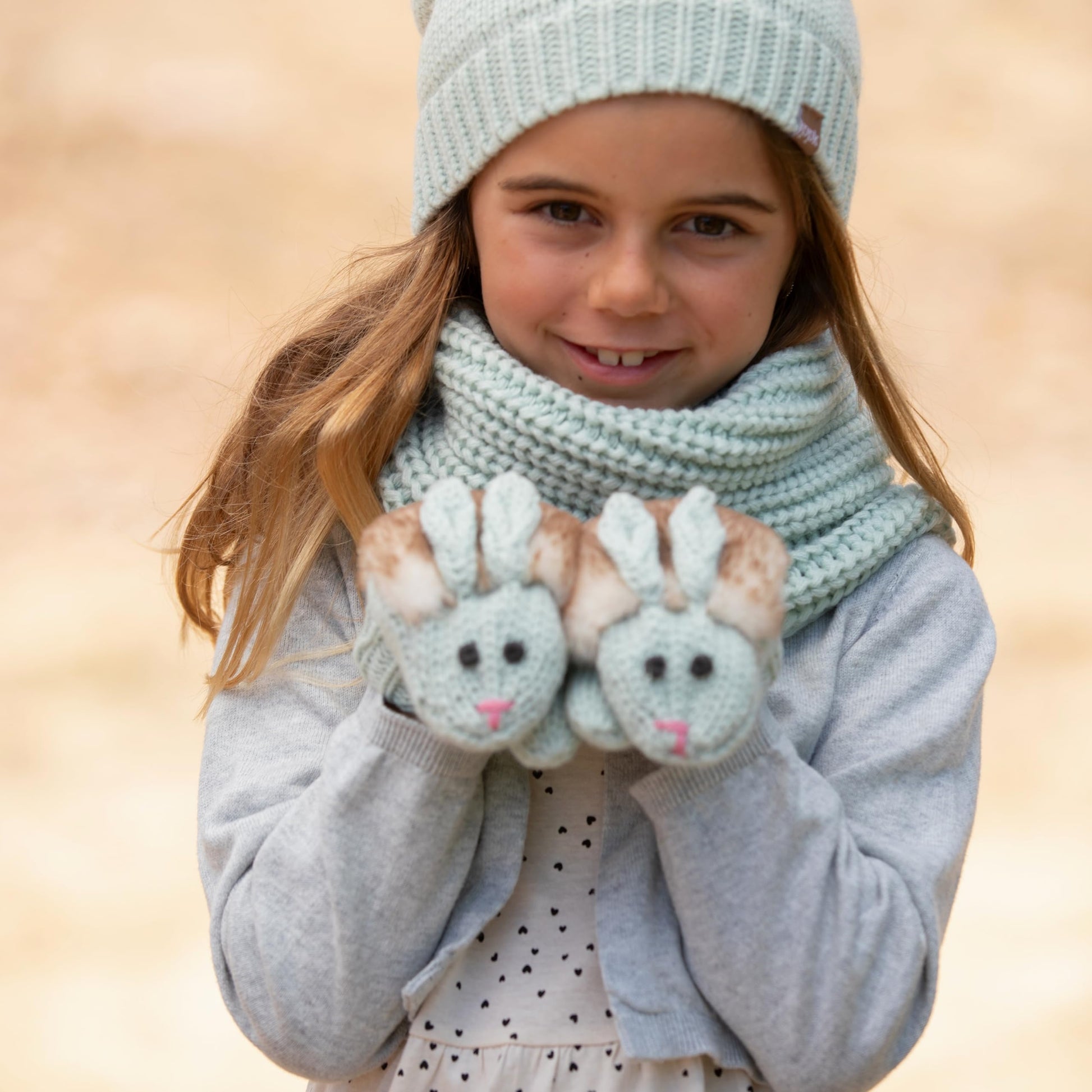 Warm Knit Winter Mittens for Girls Ages 3-12 Years, Fun Bunny Rabbit Design
