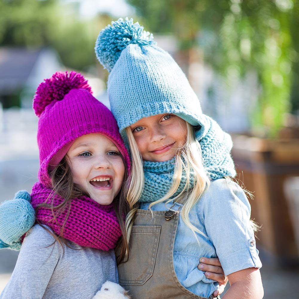 Toddler Girl Warm Earflap Knit Hat (Fleece Lined) - Winter Blue