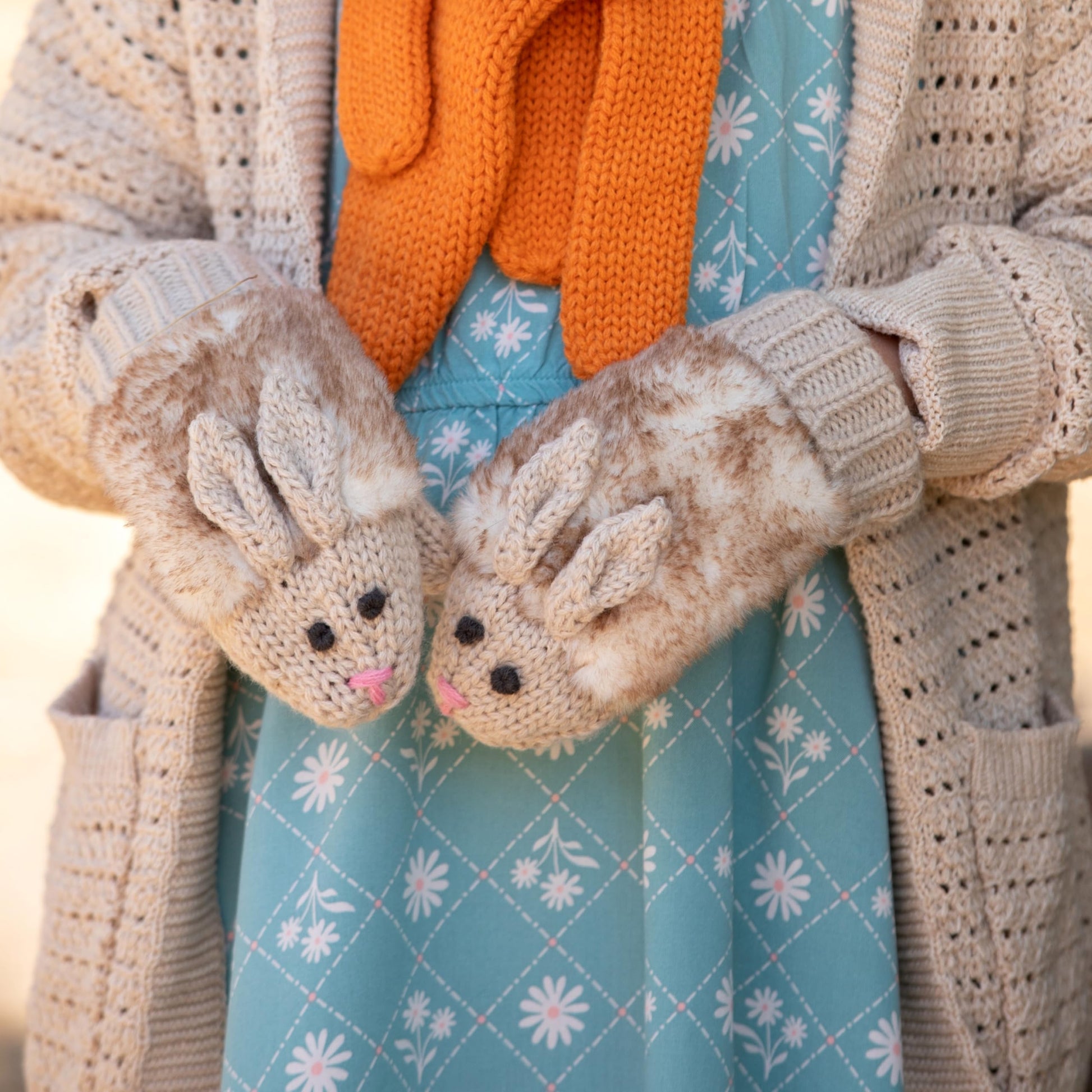 Warm Knit Winter Mittens for Girls Ages 3-12 Years, Fun Bunny Rabbit Design