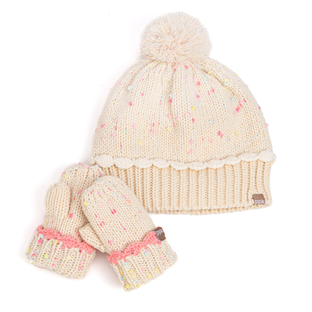 Cupcake Shaped Knit Beanie Hat 2-Pc Set with Mittens, for Toddler, Girls 2-6 Y, Cute Novelty Design