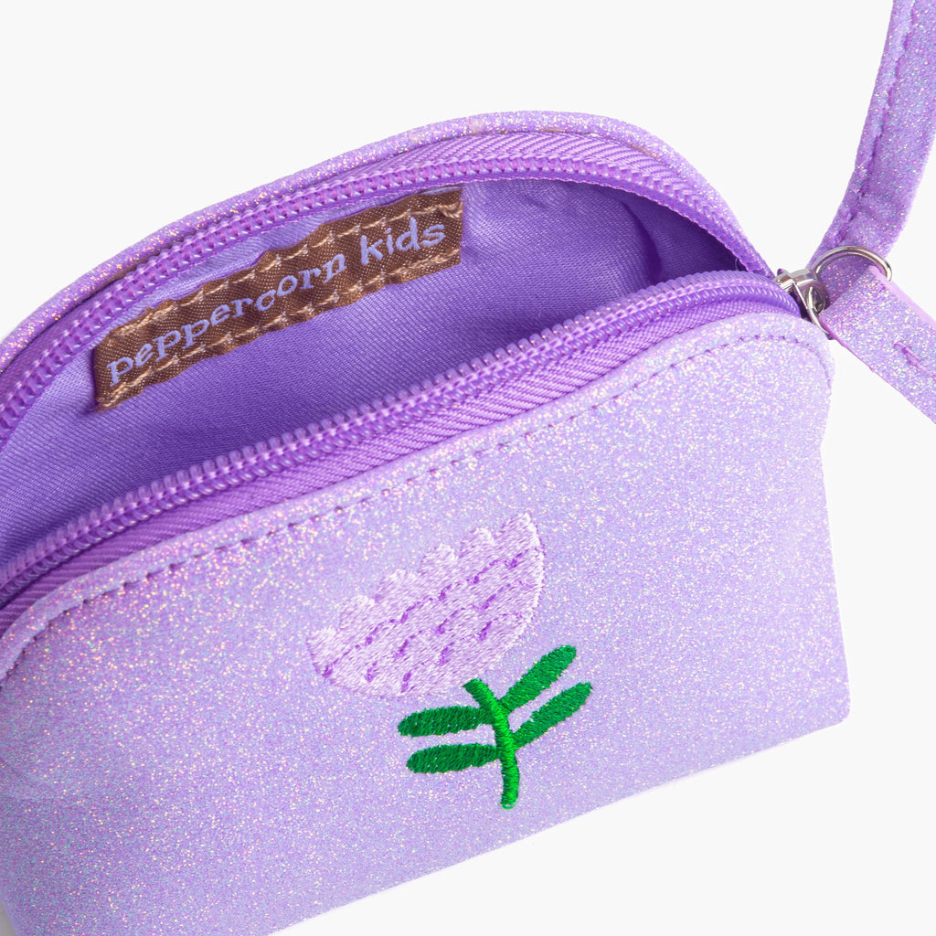 Sparkly Glitter Leather Purse with Flower Embroidery for Little Girls, Toddler (Ages 2-6)
