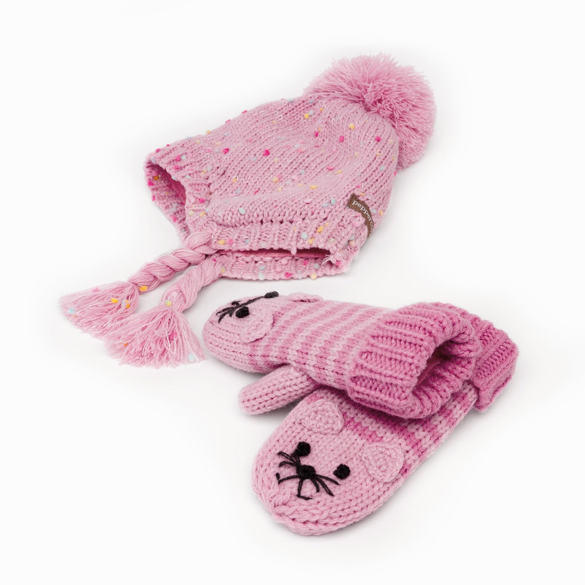 Girls Knit Earflap Hat and Mittens Set, Warm Cold-Weather Essential for Kids 1-12 Years