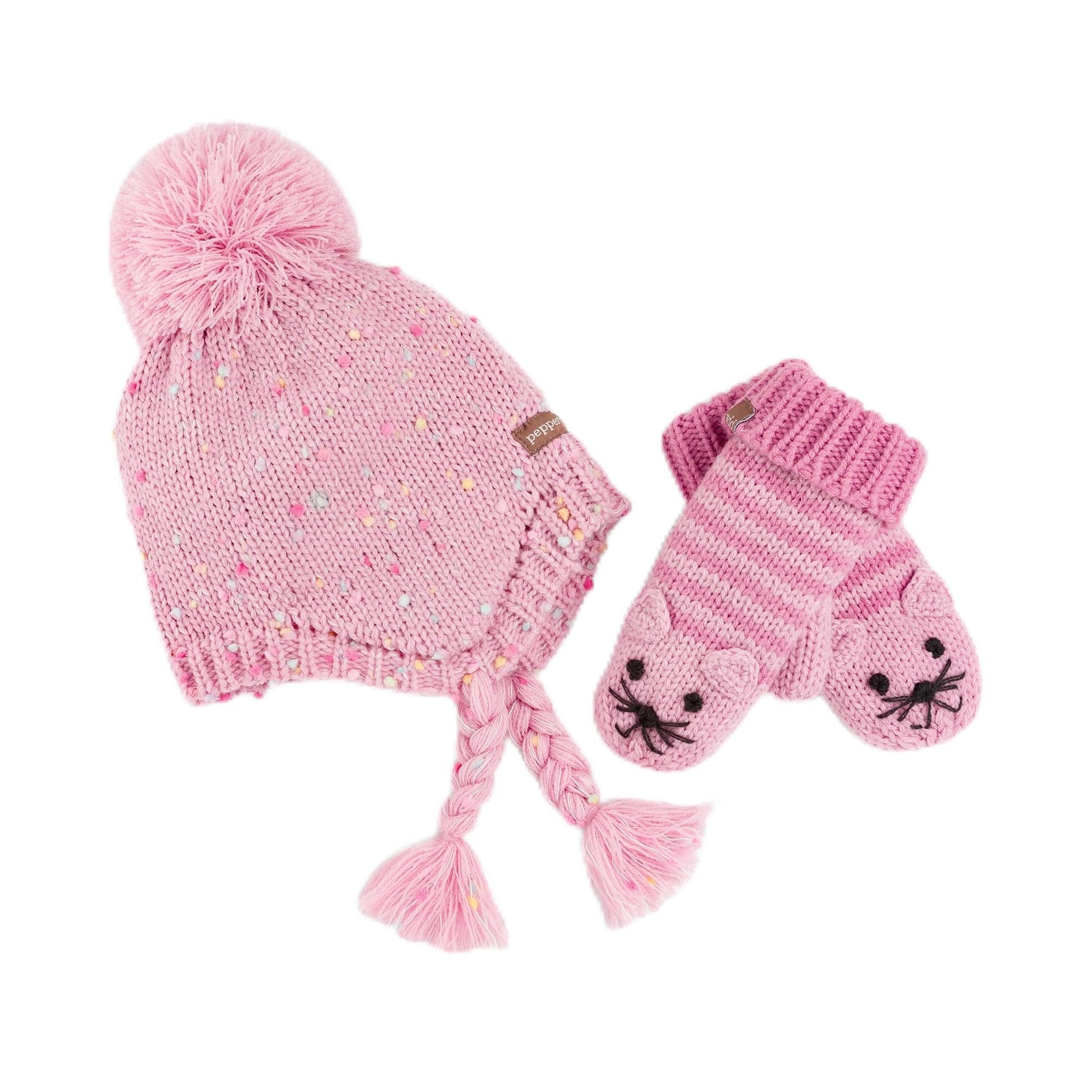 Girls Knit Earflap Hat and Mittens Set, Warm Cold-Weather Essential for Kids 1-12 Years
