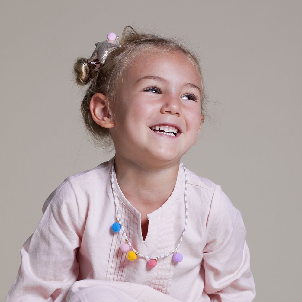 Girls Colorful Pompom Beaded Necklace