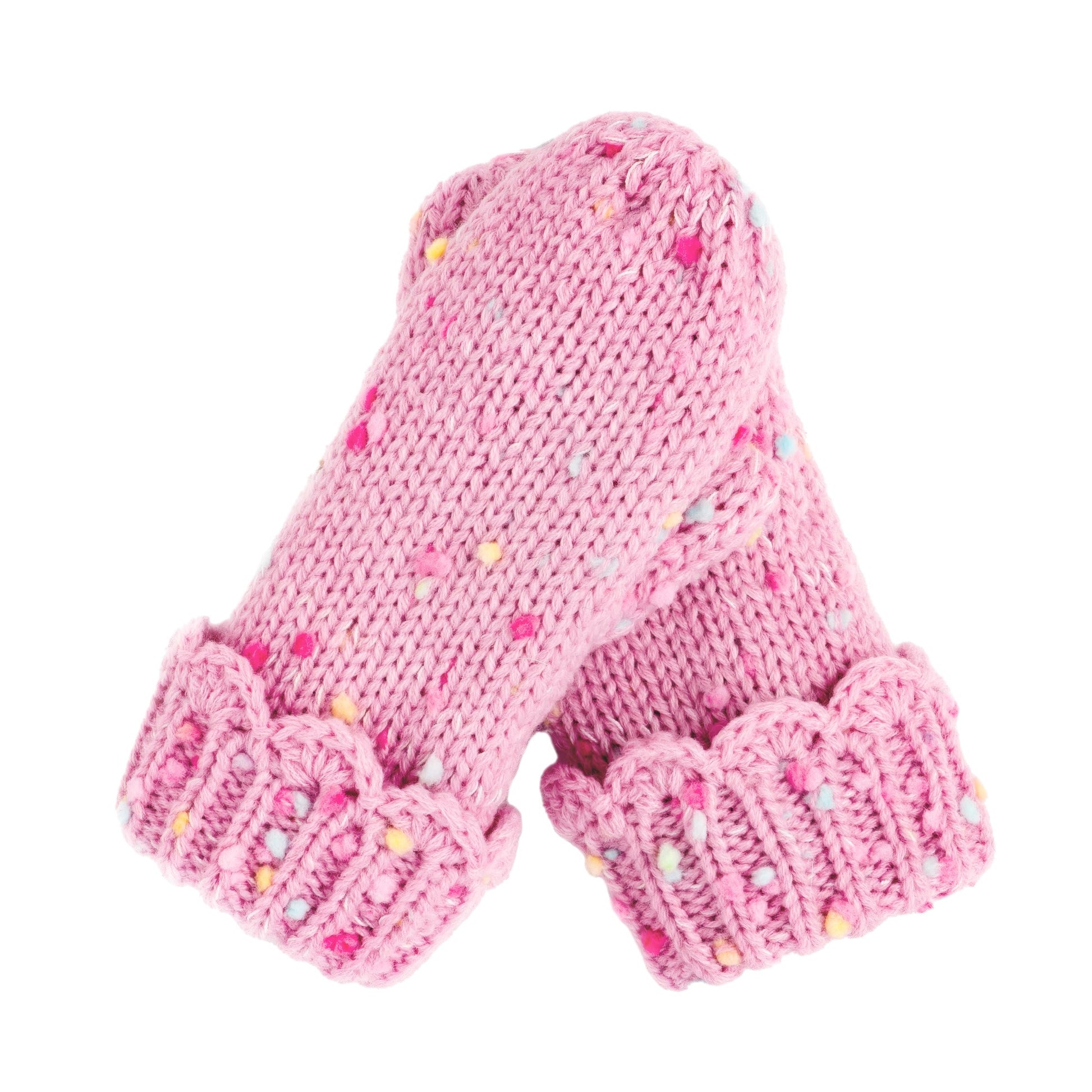 Girls Fun Speckled Knit Mittens with Scalloped Lace Cuff, for Kids All Ages 1-12 Years, Fleece-lined
