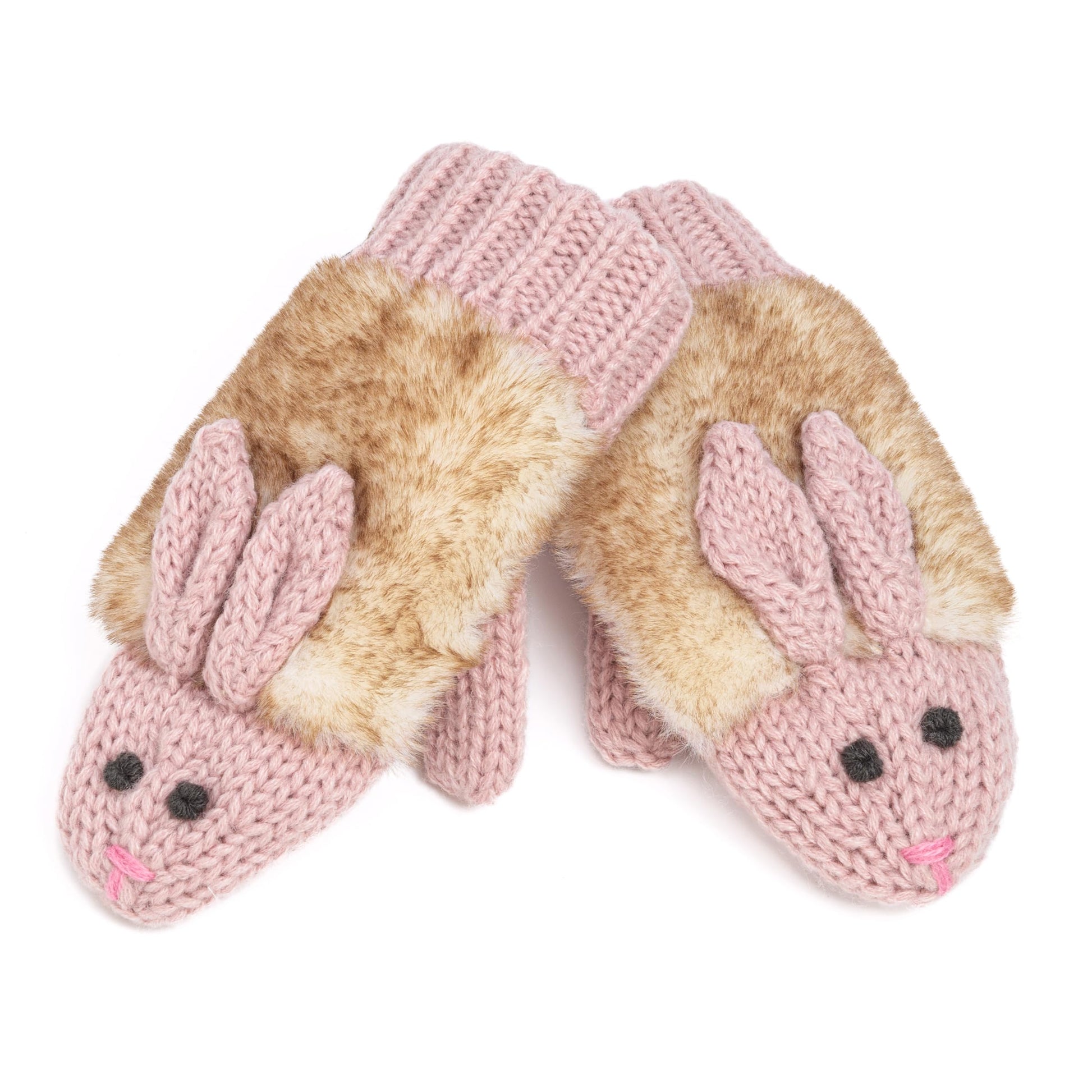 Warm Knit Winter Mittens for Girls Ages 3-12 Years, Double-Layered, Fun Bunny Rabbit Design for Children, Toddler to Big Kids