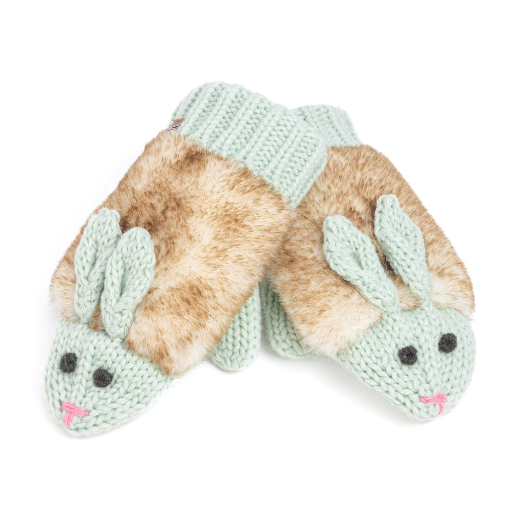 Warm Knit Winter Mittens for Girls Ages 3-12 Years, Double-Layered, Fun Bunny Rabbit Design for Children, Toddler to Big Kids