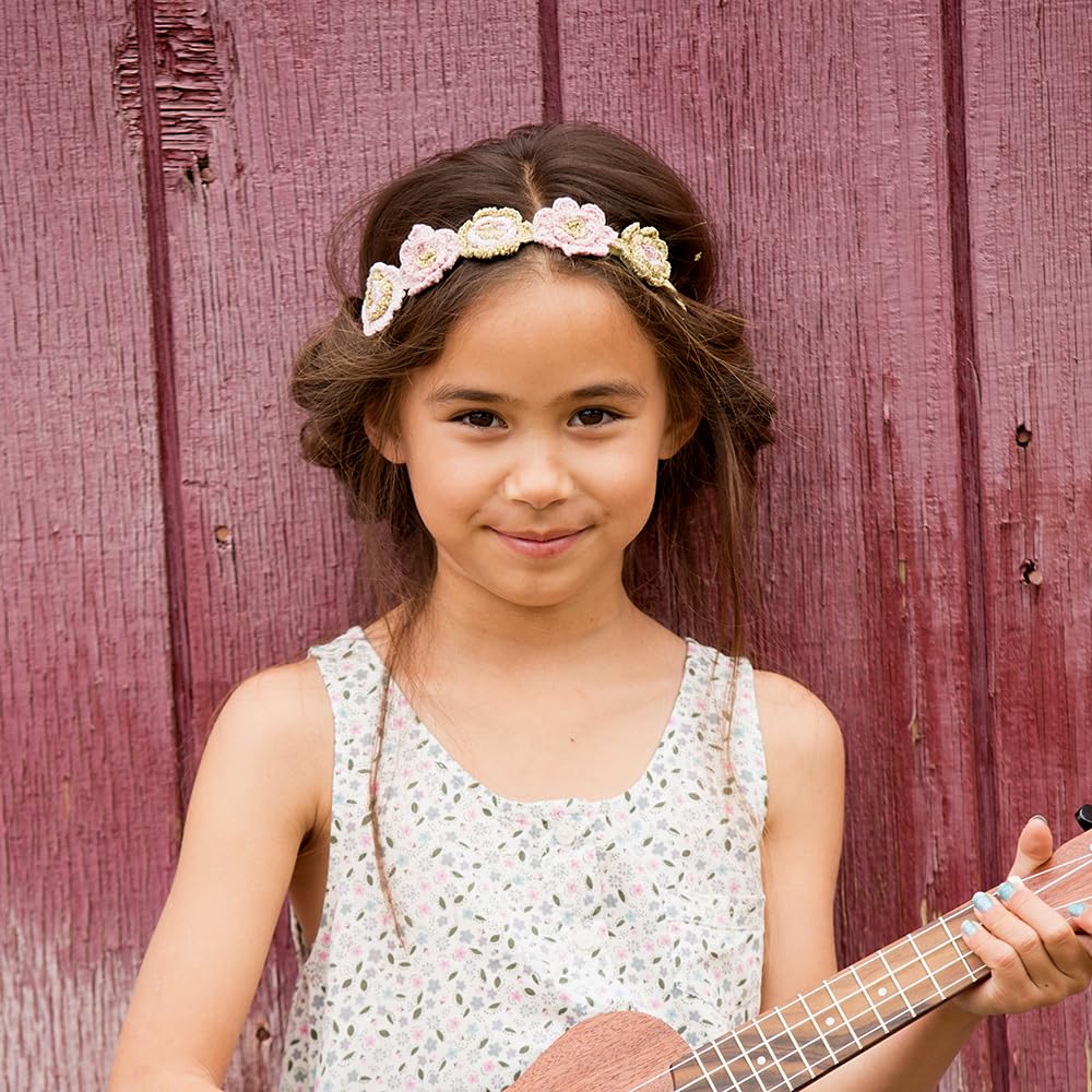 Peppercorn Kids Girls Flower Crown Headband (Age 3-8 Years) - Unique Design, Artisan Knit Hairband for Toddlers and Young Girls