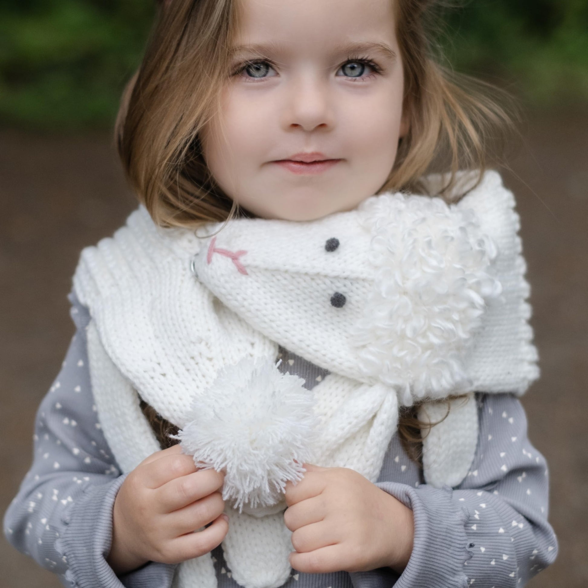 Knitted Baby Lamb Scarf - for Girls Ages 4-12Y, White