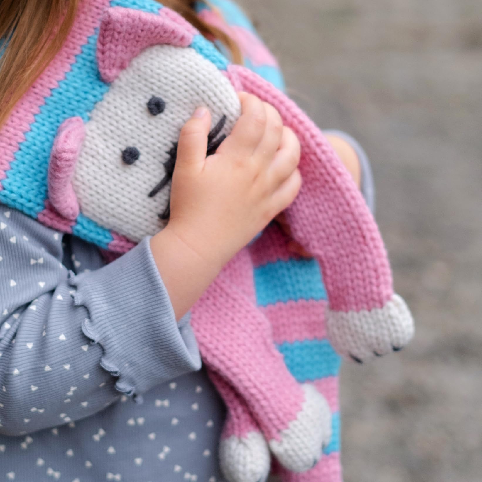 Kids Kitty Cat Double-Layer Knitted Scarf - Fun Critter Design for Children All Ages - Pink / Blue