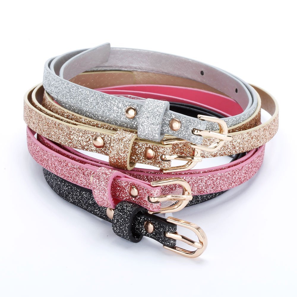 Ultra-Skinny Sparkly Glitter Belt for Girls 4 to 14