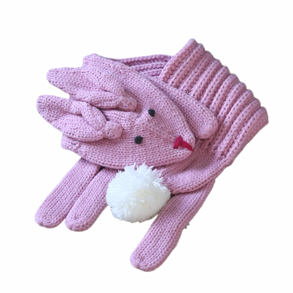 Pink Bunny Rabbit Critter Winter Scarf for Girls Ages 4 to 12