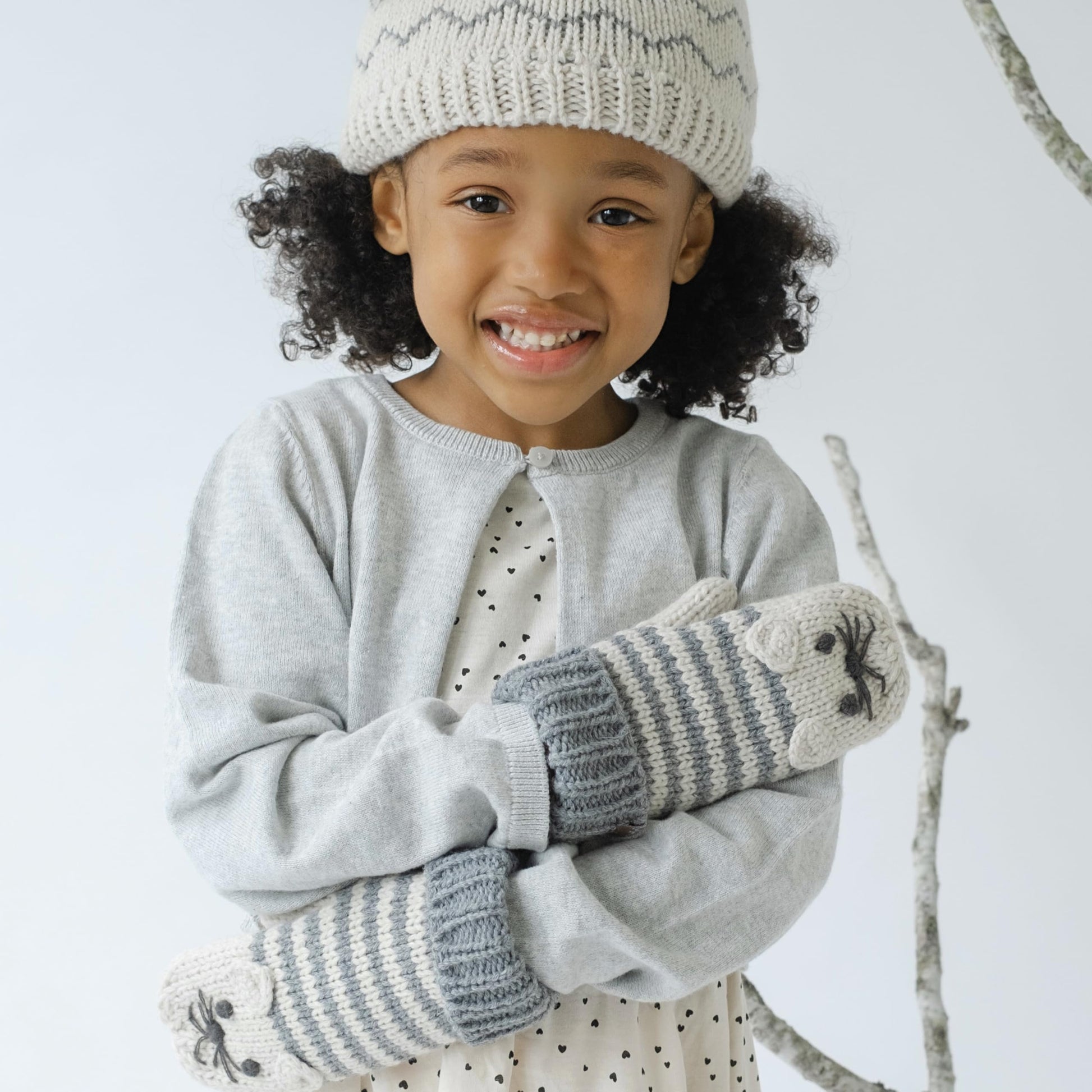 Kids Kitty Cat Stripe Knit Mittens - Soft, Fleece Lined, For Toddlers and Children of All Ages