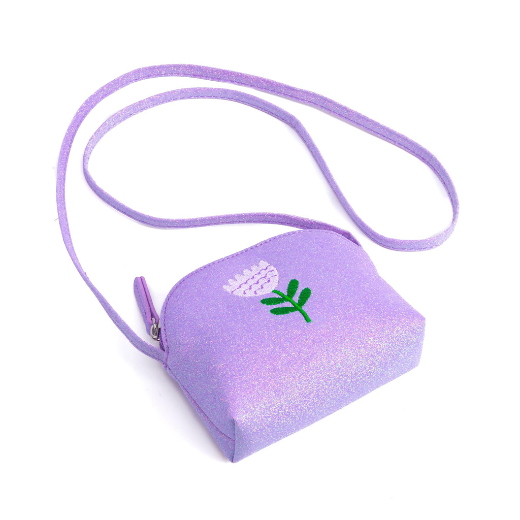 Sparkly Glitter Leather Purse with Flower Embroidery for Little Girls, Toddler (Ages 2-6)