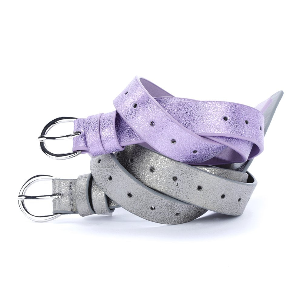 Girls Perforated Metallic Leather Belt (Ages 4 to 14) Stylish, Fun and Practical