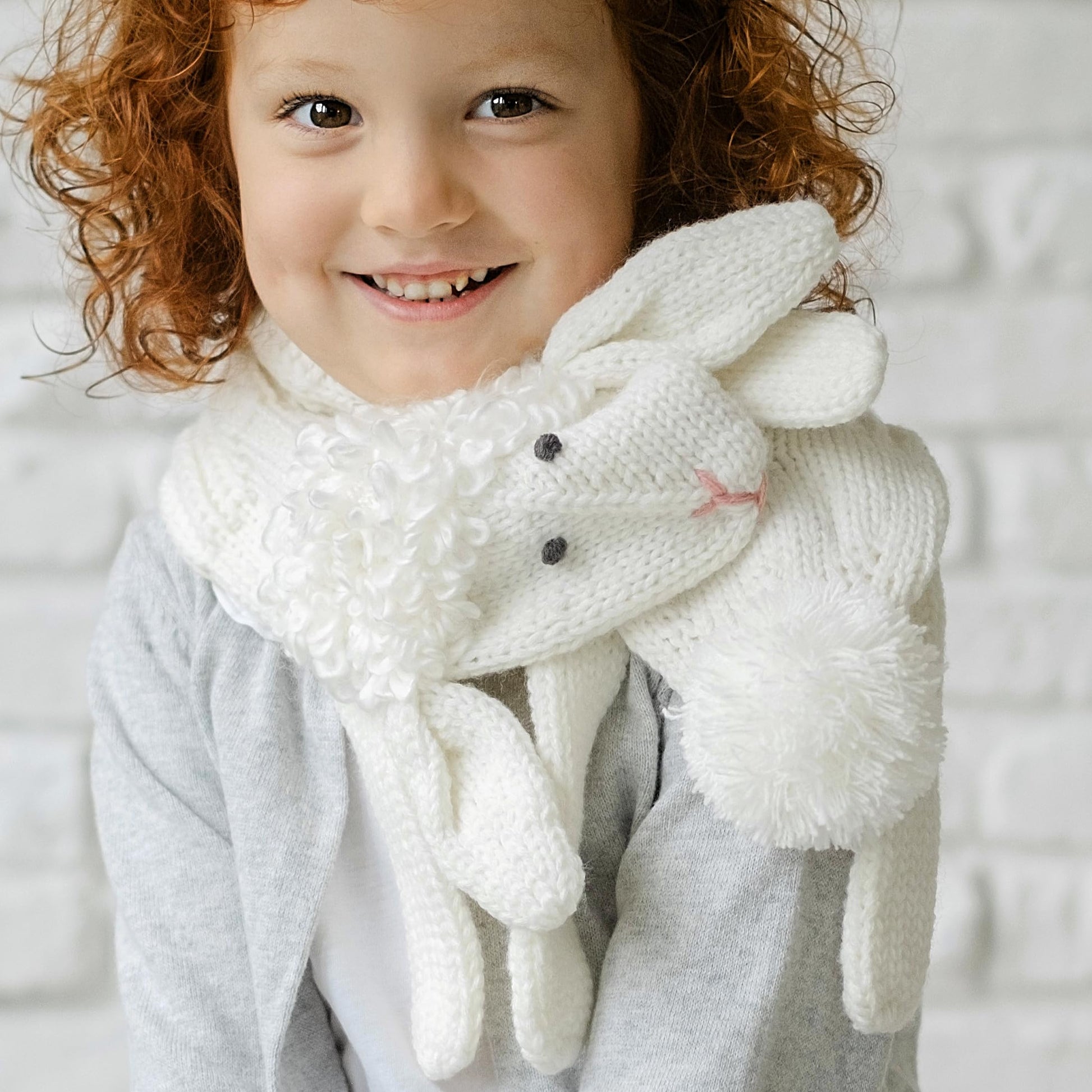 Knitted Baby Lamb Scarf - for Girls Ages 4-12Y, White
