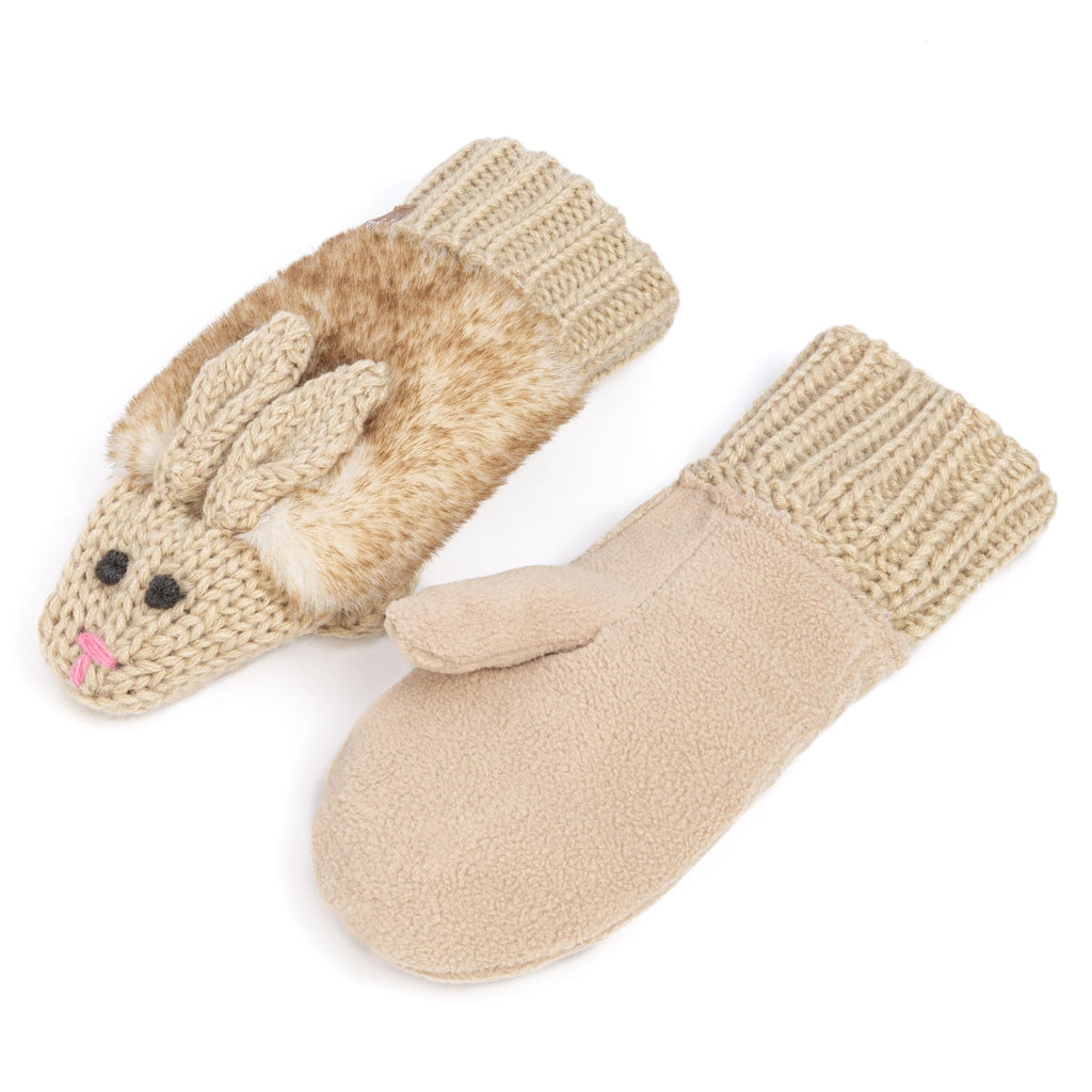 Warm Knit Winter Mittens for Girls Ages 3-12 Years, Double-Layered, Fun Bunny Rabbit Design for Children, Toddler to Big Kids