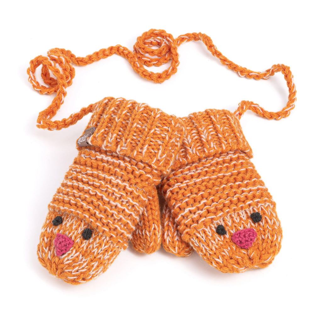 Knit Baby Chick Mittens with Cord-For Kids, Toddler Girls Age 1-6 Years, Cute Design