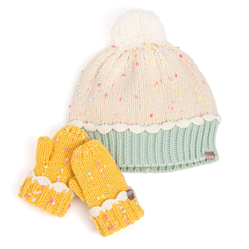 Cupcake Shaped Knit Beanie Hat 2-Pc Set with Mittens, for Toddler, Girls 2-6 Y, Cute Novelty Design