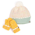 Cupcake Shaped Knit Beanie Hat 2-Pc Set with Mittens, for Toddler, Girls 2-6 Y, Cute Novelty Design
