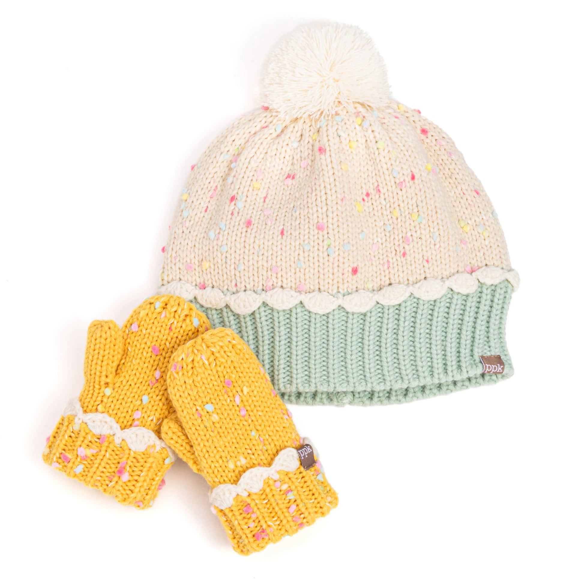 Cupcake Shaped Knit Beanie Hat 2-Pc Set with Mittens, for Toddler, Girls 2-6 Y, Cute Novelty Design