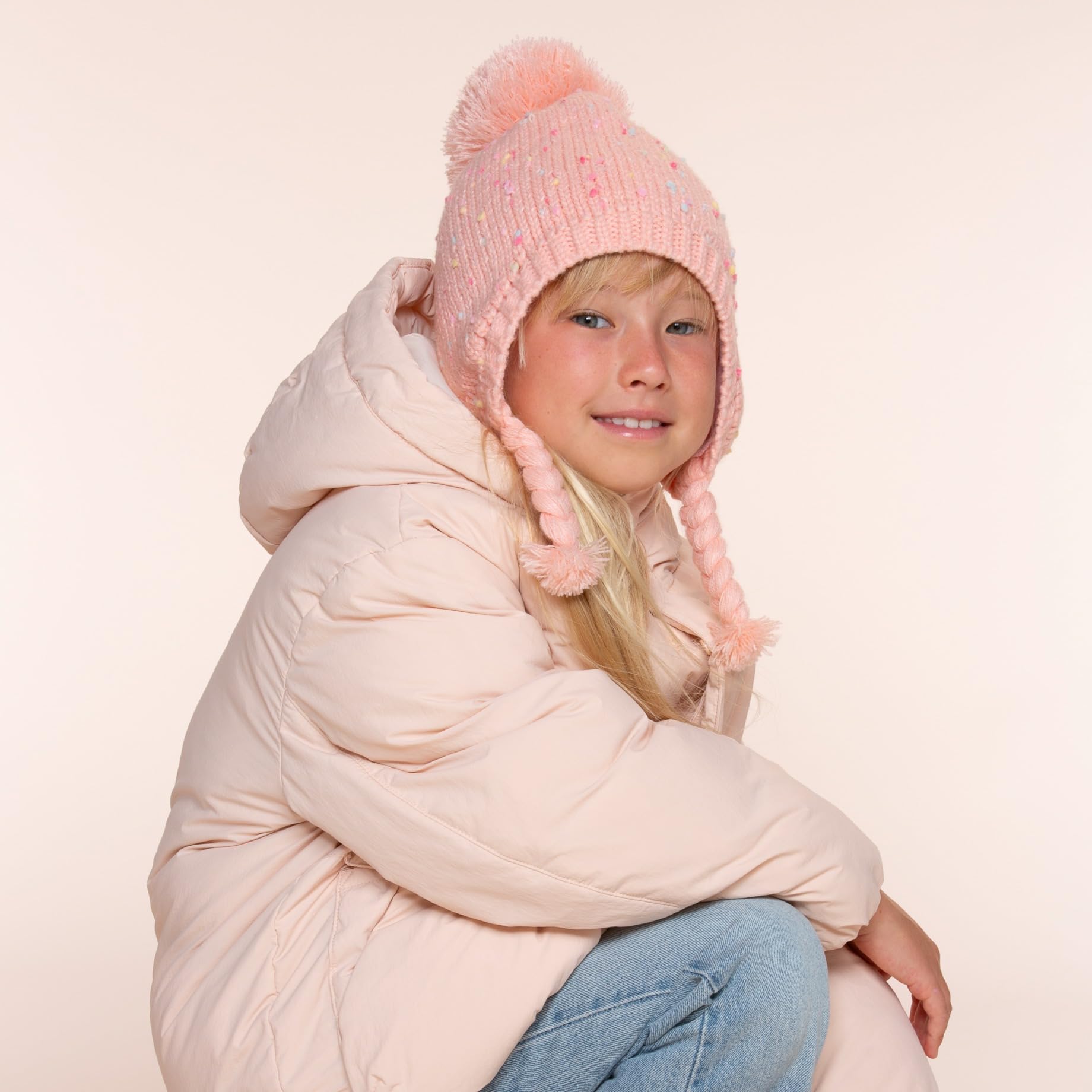 Girls Warm Knit Earflap Hat, Fleece Lined Cold-Weather Essential for Kids 1-12 Years, Unique Colorful Design, Premium Quality