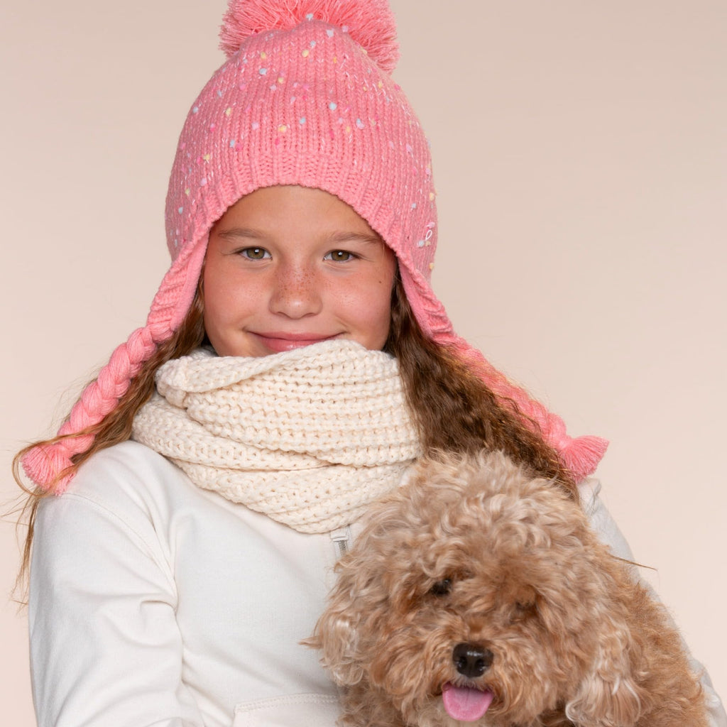 Girls Warm Knit Earflap Hat, Fleece Lined Cold-Weather Essential for Kids 1-12 Years, Unique Colorful Design, Premium Quality