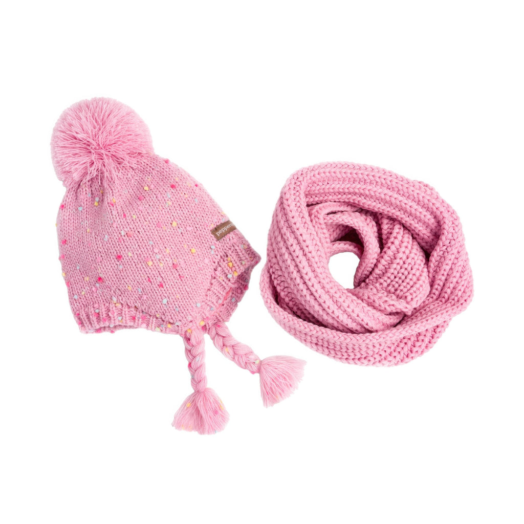 Girls Pink Winter Hat Set with Scarf