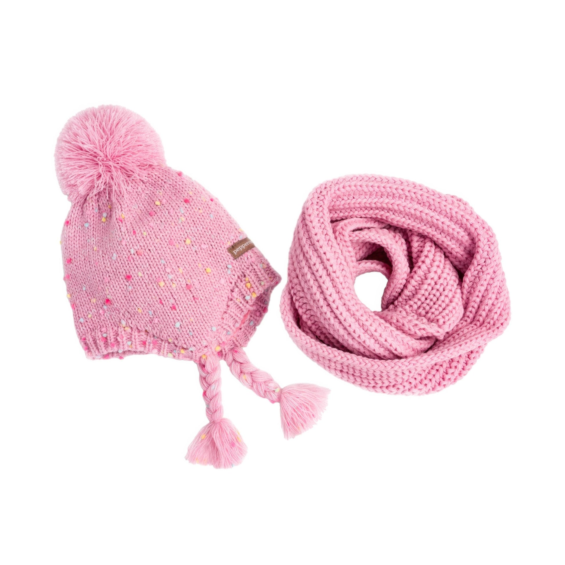 Girls Pink Winter Hat Set with Scarf