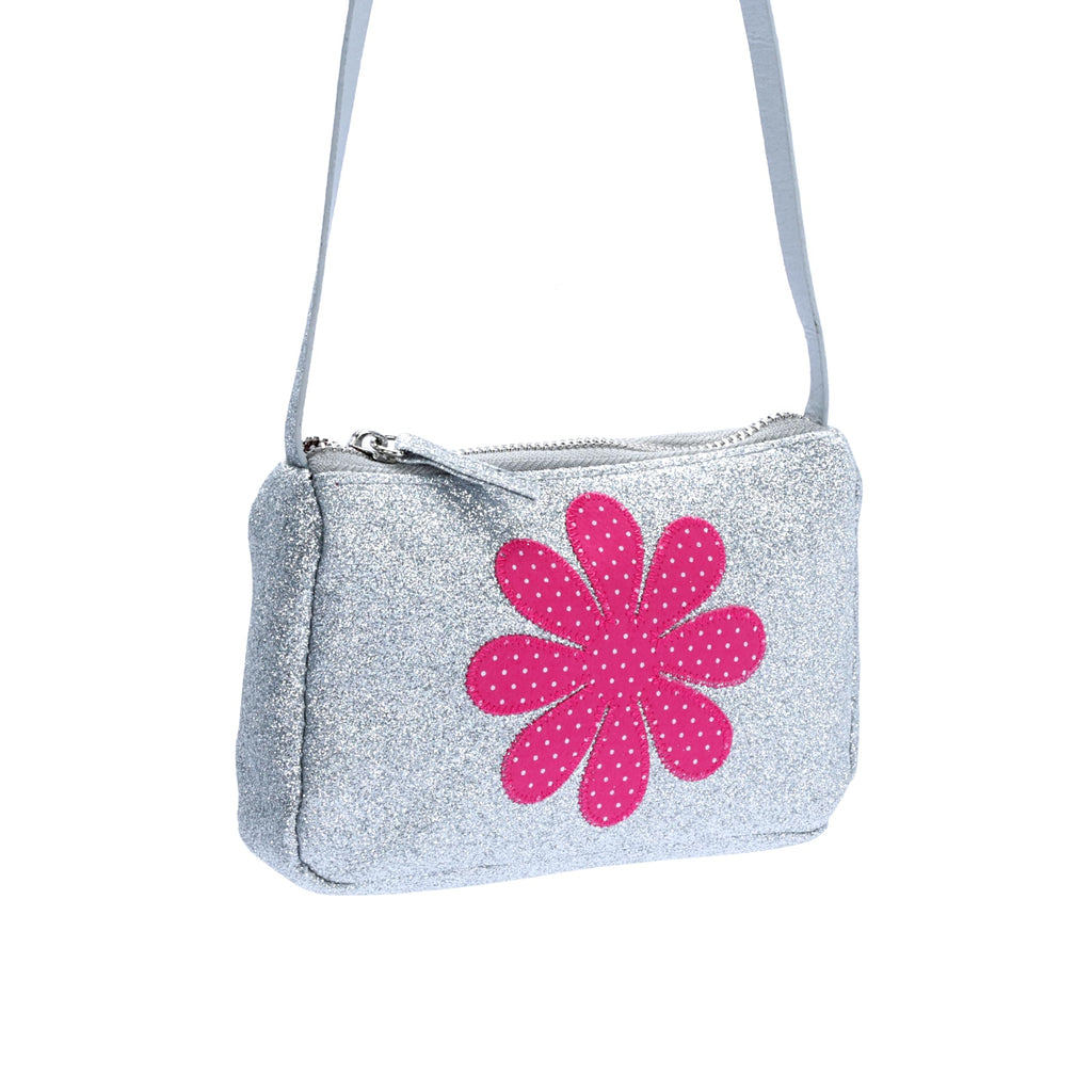 Little Girls Sparkly Silver Glitter Crossbody Purse (3-8Y)