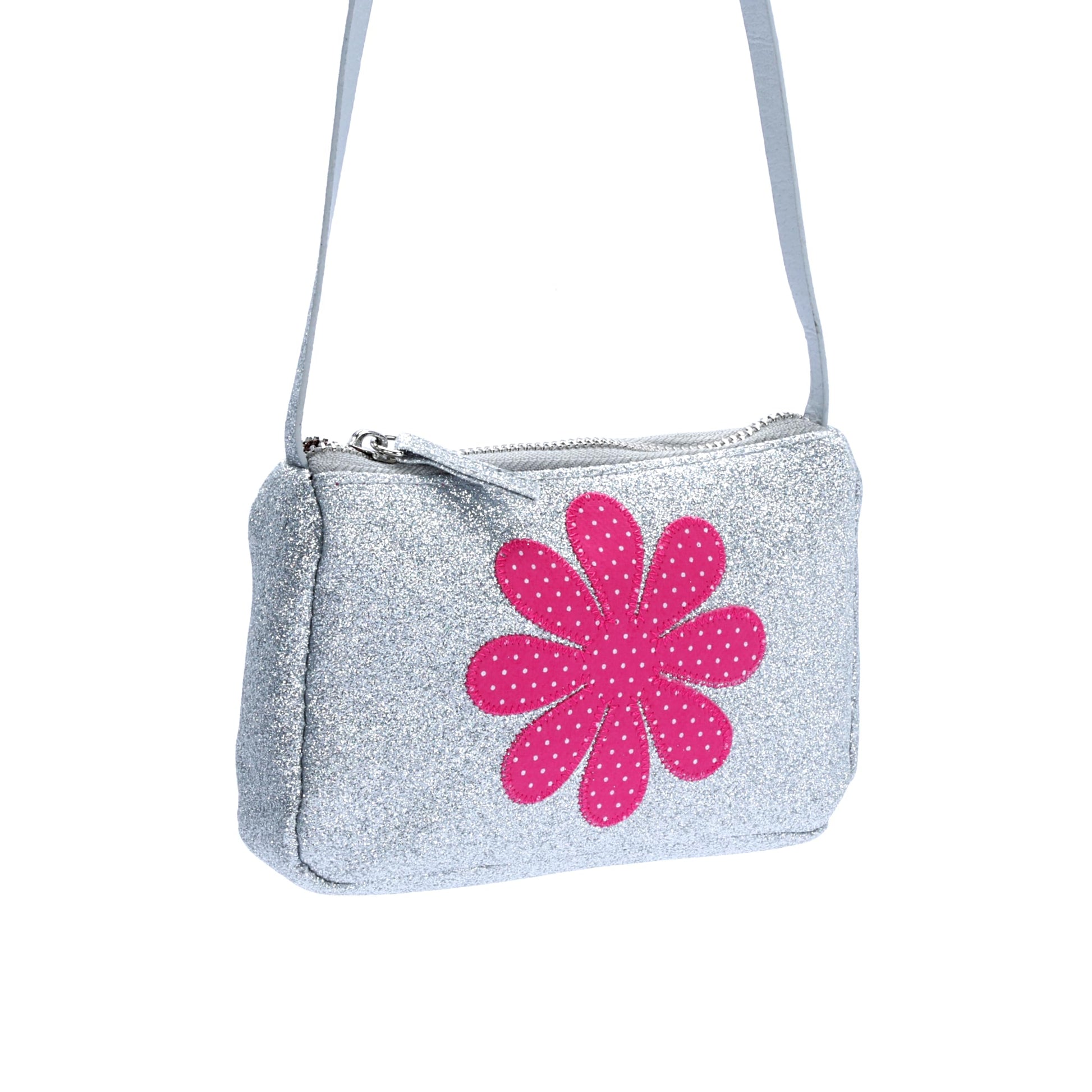Little Girls Sparkly Silver Glitter Crossbody Purse (3-8Y)