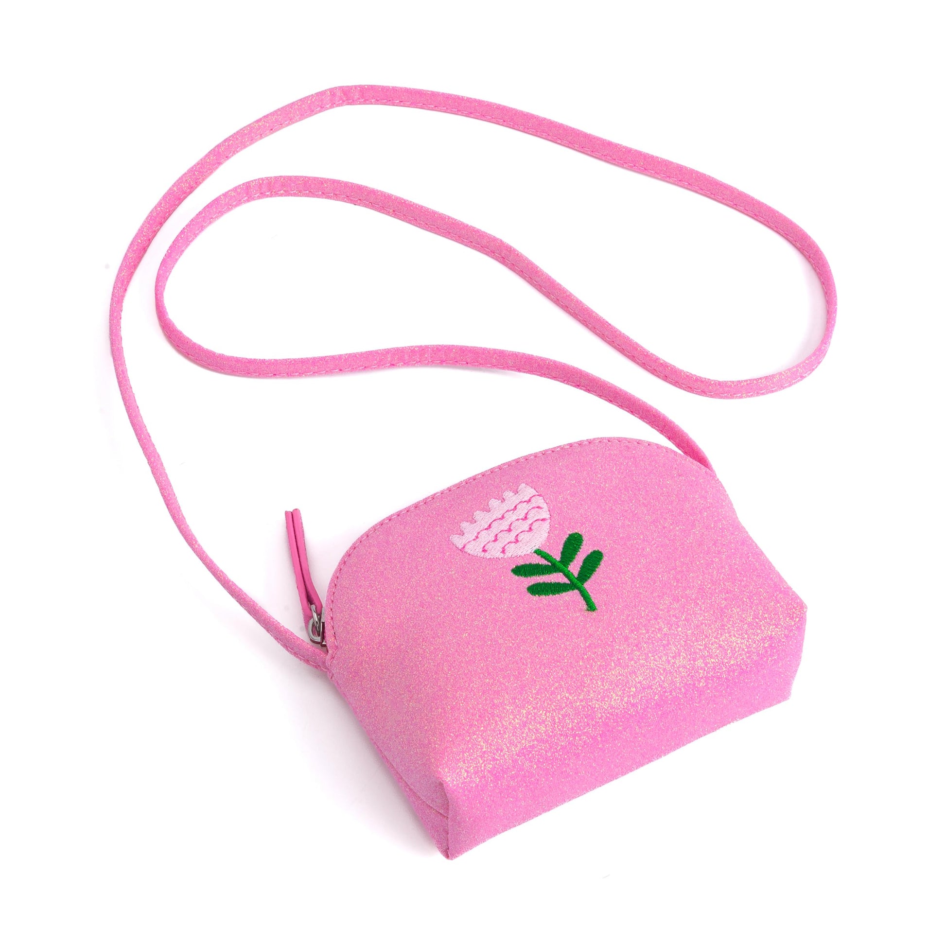 Sparkly Glitter Leather Purse with Flower Embroidery for Little Girls, Toddler (Ages 2-6)