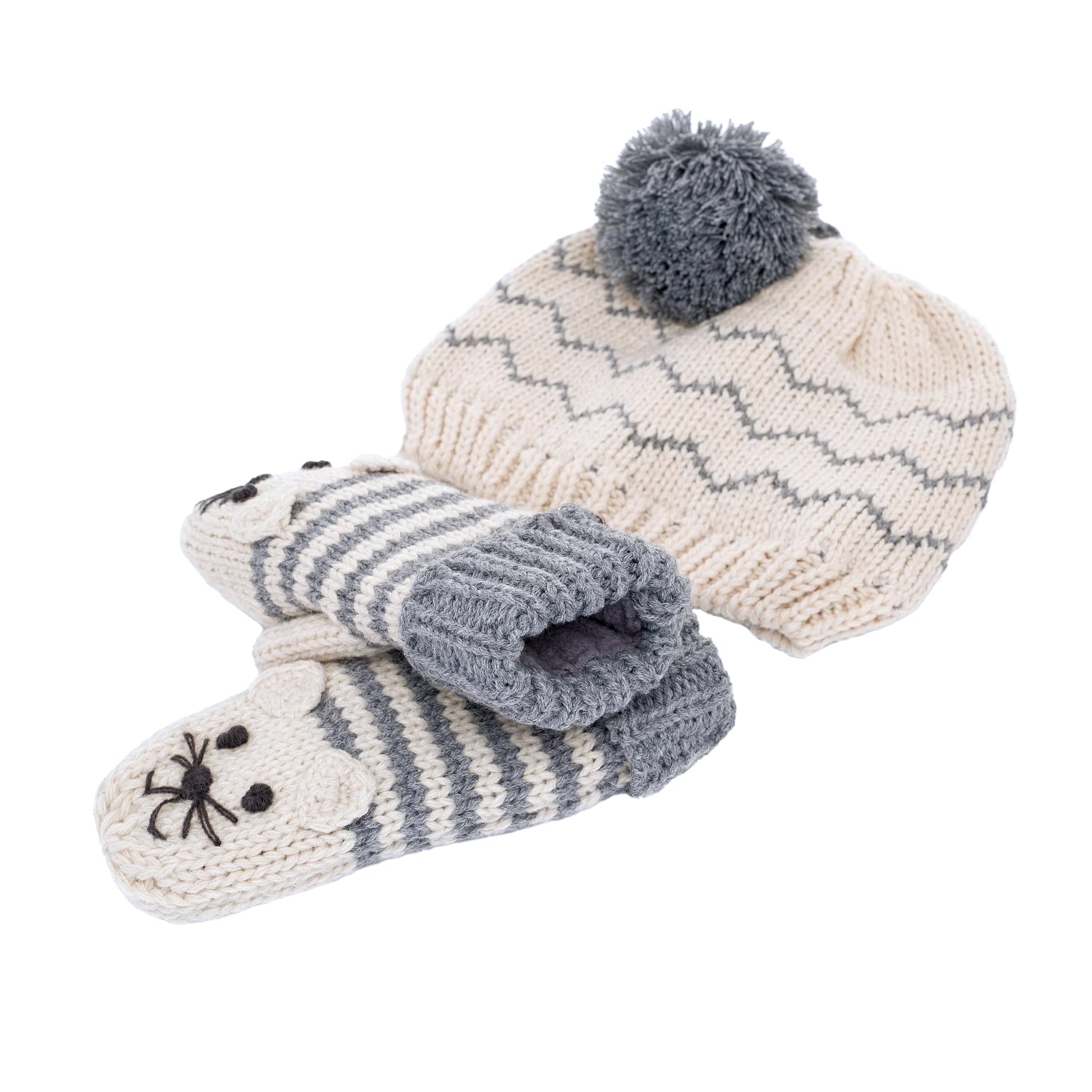 Kids Knit Beanie Set with Mittens, for Boys and Girls (Age 1-6Y) Unique Novelty Design, Premium Quality