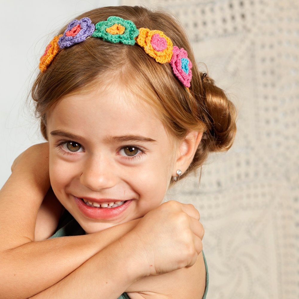 Peppercorn Kids Girls Flower Crown Headband (Age 3-8 Years) - Unique Design, Artisan Knit Hairband for Toddlers and Young Girls