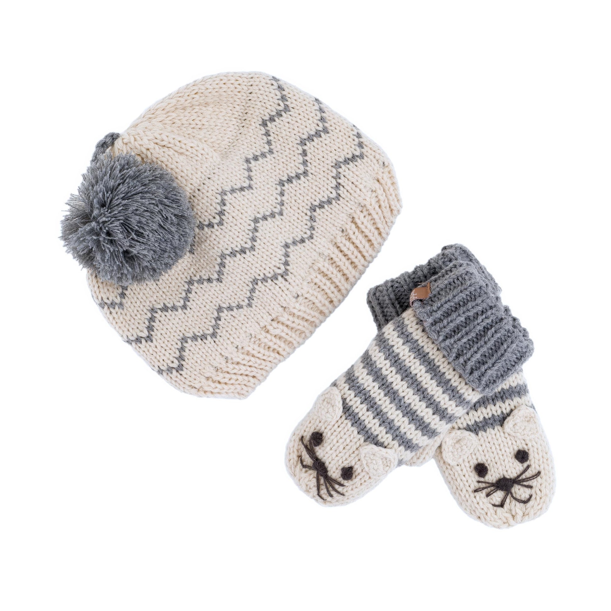 Kids Knit Beanie, Mittens for Boys and Girls (Age 1-6Y) Unique Design, Premium Quality Knitted Set, Warm Fleece-Lined
