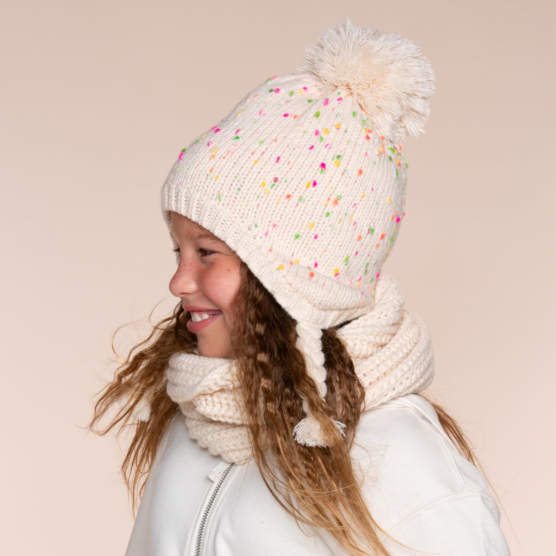 Girls Warm Knit Earflap Hat, Fleece Lined Cold-Weather Essential for Kids 1-12 Years, Unique Colorful Design, Premium Quality