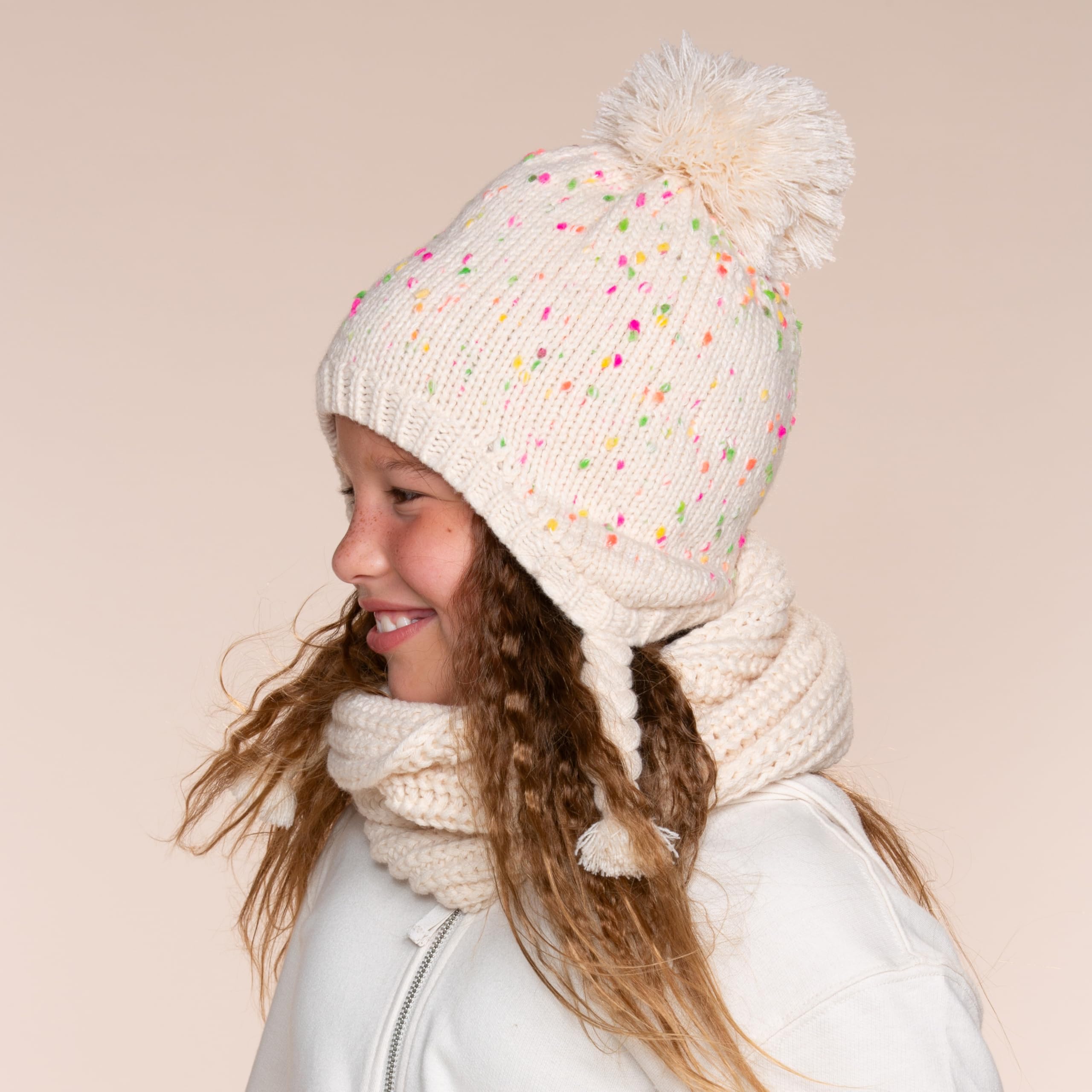 Girls Warm Knit Earflap Hat, Fleece Lined Cold-Weather Essential for Kids 1-12 Years, Unique Colorful Design, Premium Quality