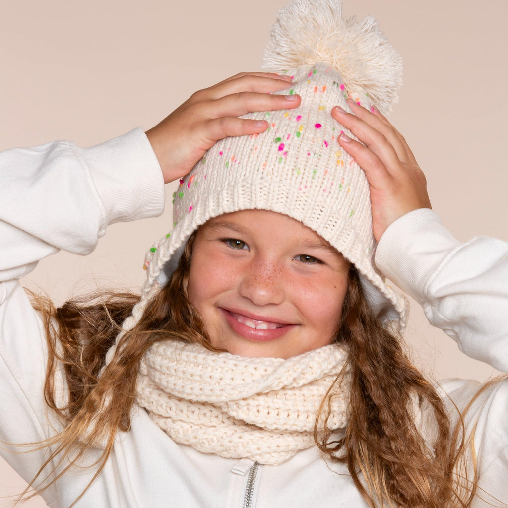 Girls Warm Knit Earflap Hat, Fleece Lined Cold-Weather Essential for Kids 1-12 Years, Unique Colorful Design, Premium Quality