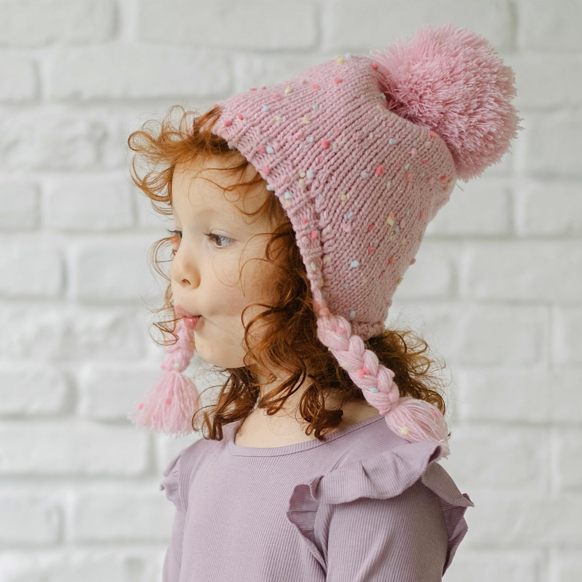 Girls Warm Knit Earflap Hat, Fleece Lined Cold-Weather Essential for Kids 1-12 Years, Unique Colorful Design, Premium Quality