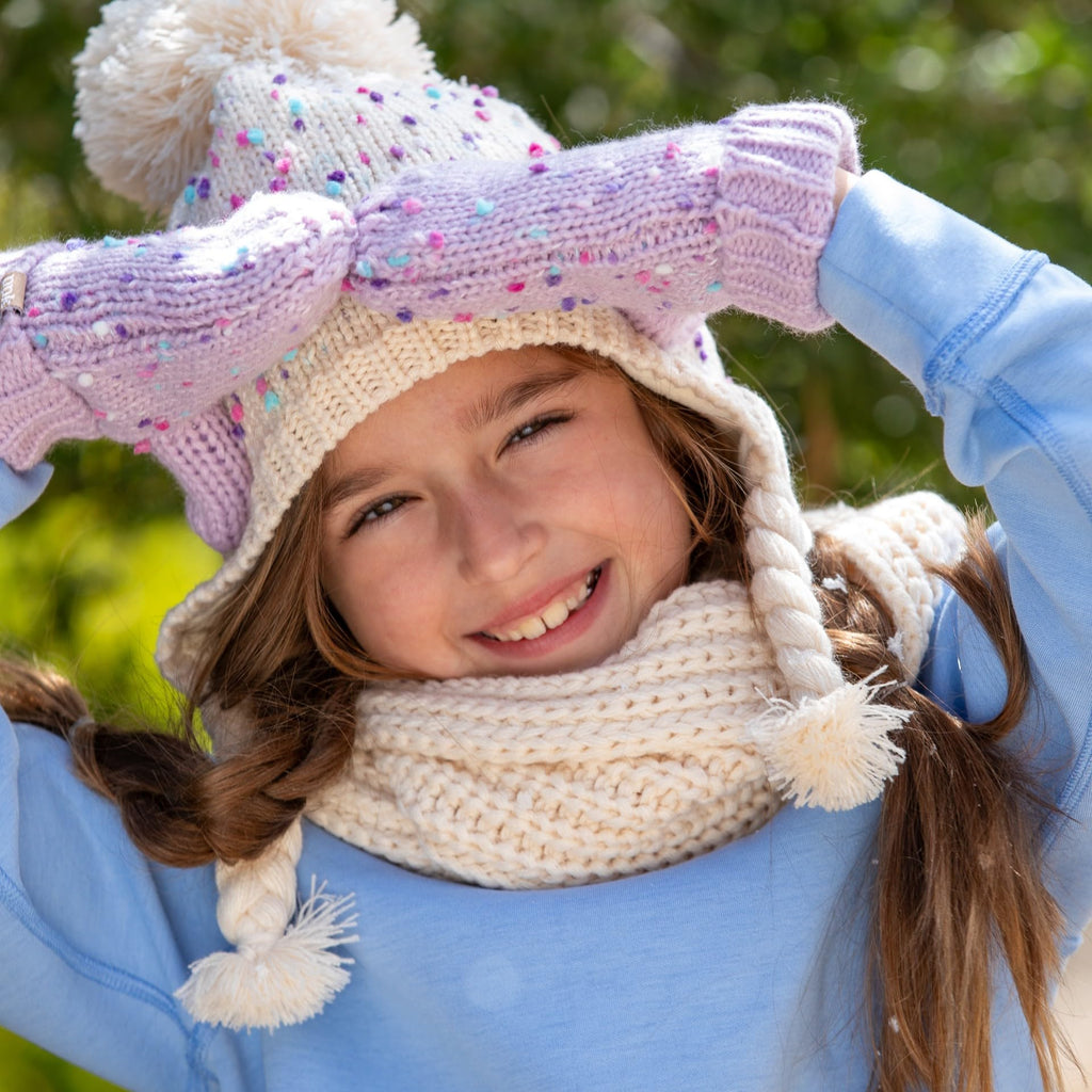 Girls Warm Knit Earflap Hat, Fleece Lined Cold-Weather Essential for Kids 1-12 Years, Unique Colorful Design, Premium Quality