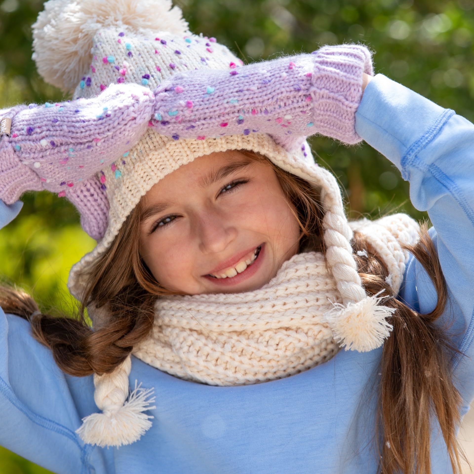 Girls Warm Knit Earflap Hat, Fleece Lined Cold-Weather Essential for Kids 1-12 Years, Unique Colorful Design, Premium Quality