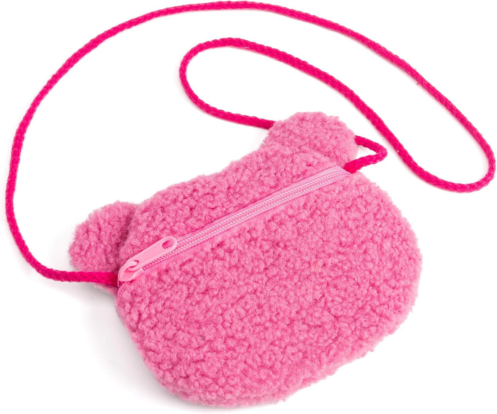 Plush Teddy Bear Crossbody Bag for Little Girls, Toddlers, Kids Age 3-8 - Pink