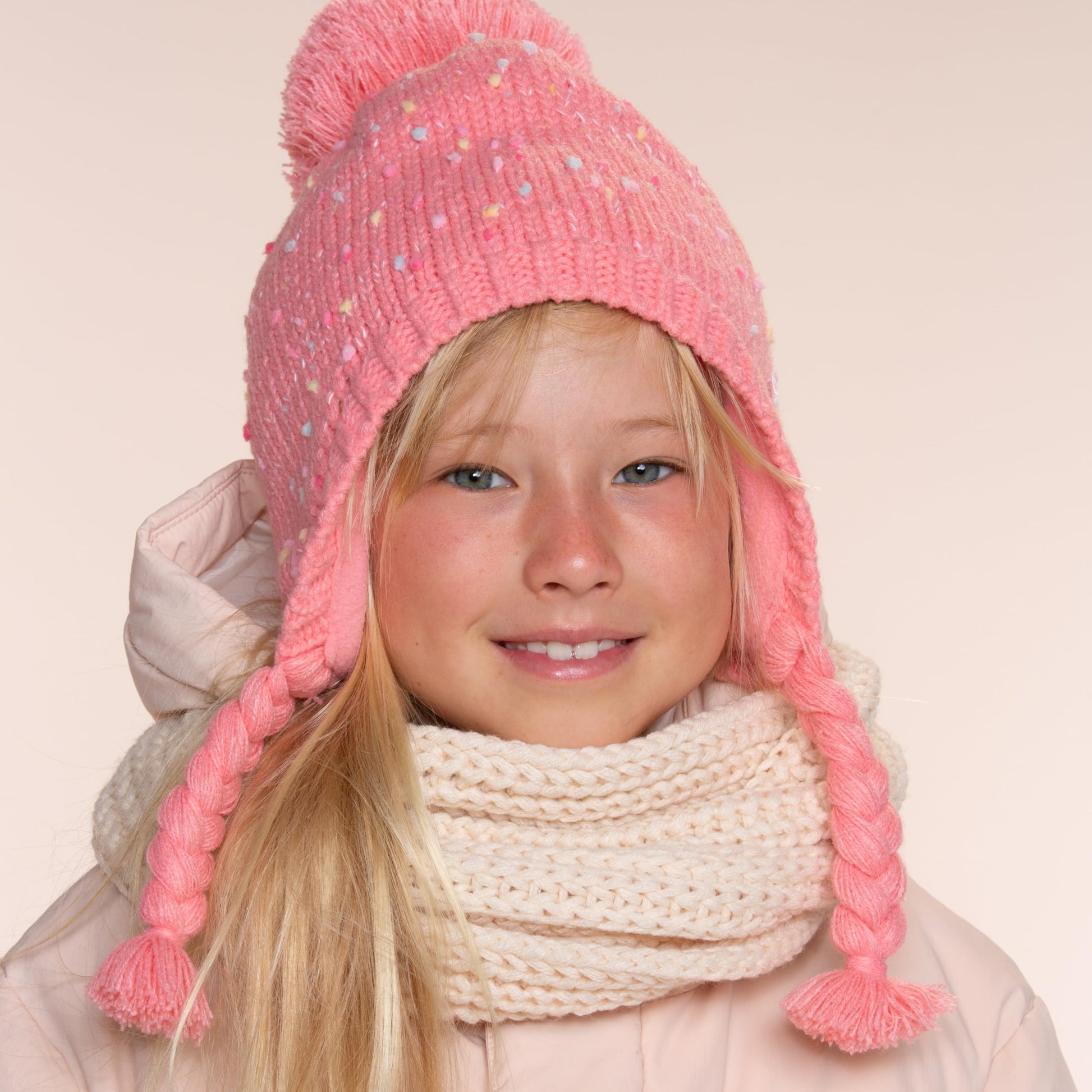 Girls Warm Knit Earflap Hat, Fleece Lined Cold-Weather Essential for Kids 1-12 Years, Unique Colorful Design, Premium Quality