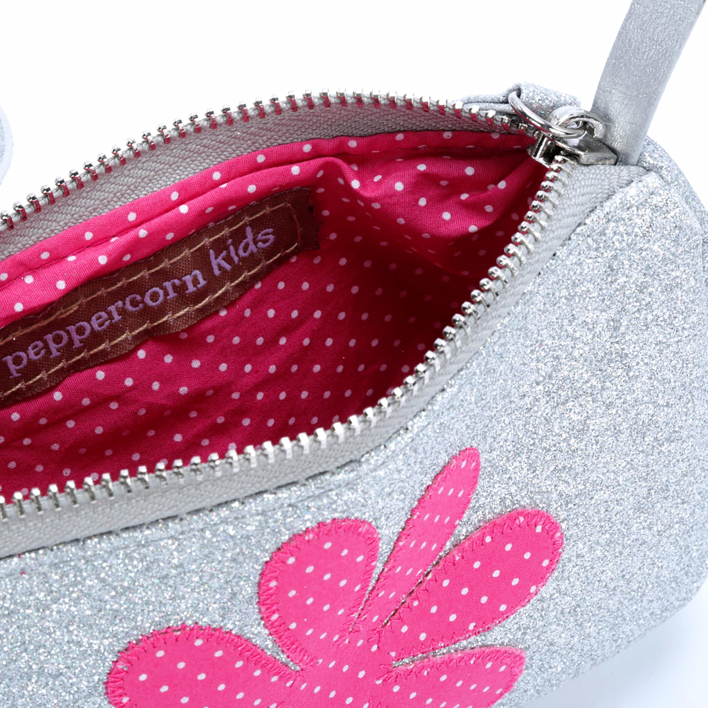 Little Girls Sparkly Silver Glitter Crossbody Purse (3-8Y)